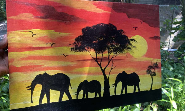 Painting Sunset Elephant