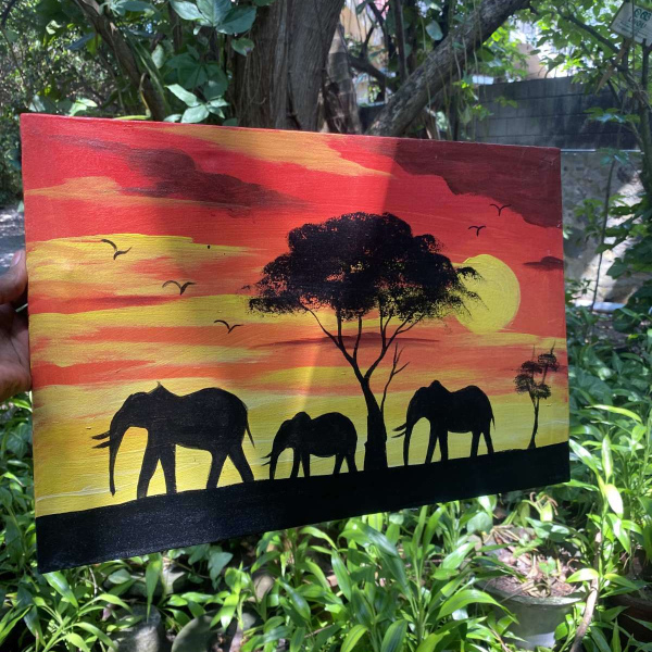 Painting Sunset Elephant